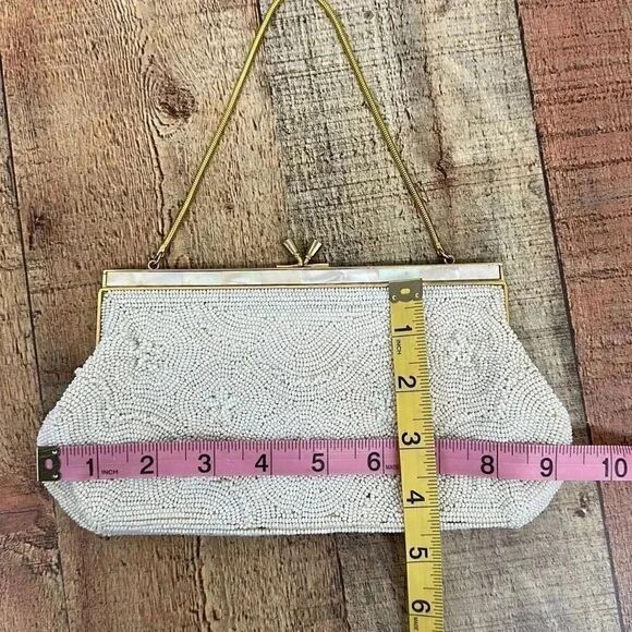 Vintage Beaded with Inlaid Mother of Pearl Evening Clutch